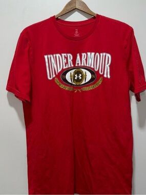 Under Armour red cotton t-shirt with front graphic. Size L